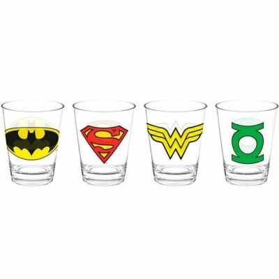 4 Copos Dose Dc Comics Heroes Vidro 50ml