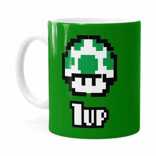 Caneca 1 Up Super Mário Bros Verde Branca
