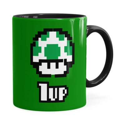Caneca 1 Up Super Mário Bros Verde Preta