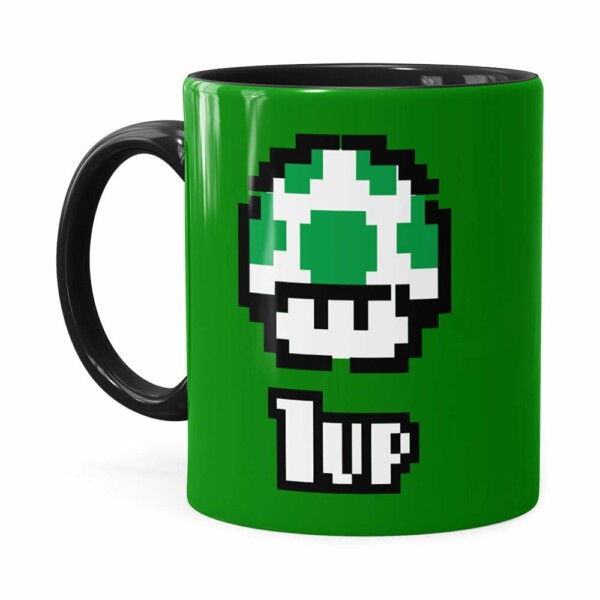 Caneca 1 Up Super Mário Bros Verde Preta