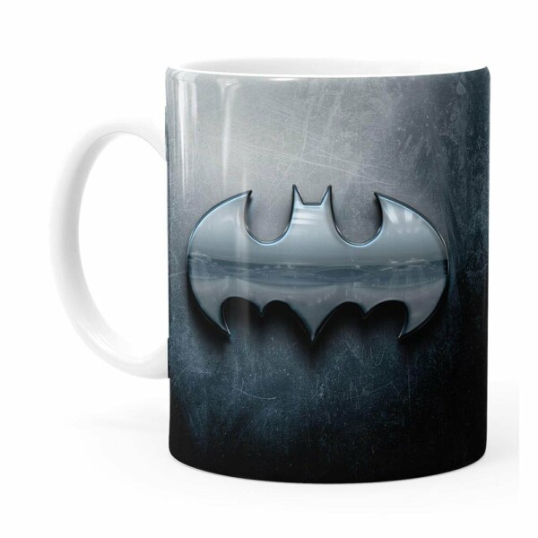 Caneca Batman Logo Metálico Branca