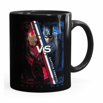 Caneca Capitão América Vs Homem De Ferro Guerra Civil Preta