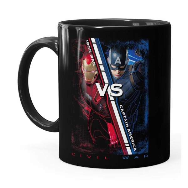 Caneca Capitão América Vs Homem De Ferro Guerra Civil Preta