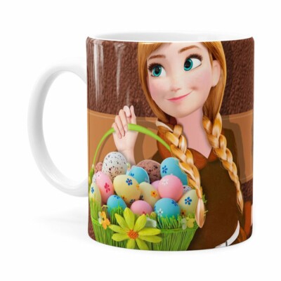 Caneca Chocolate Feliz Páscoa Frozen Anna V01 Branca