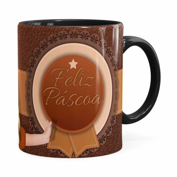 Caneca Chocolate Feliz Páscoa Frozen Anna V01 Preta