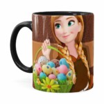 Caneca Chocolate Feliz Páscoa Frozen Anna V01 Preta