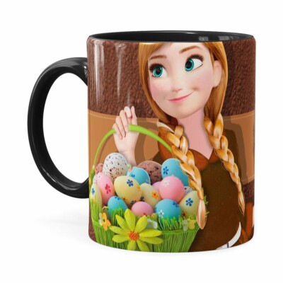 Caneca Chocolate Feliz Páscoa Frozen Anna V01 Preta