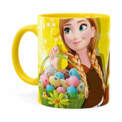 Caneca Chocolate Feliz Páscoa Frozen Anna V02 Amarela