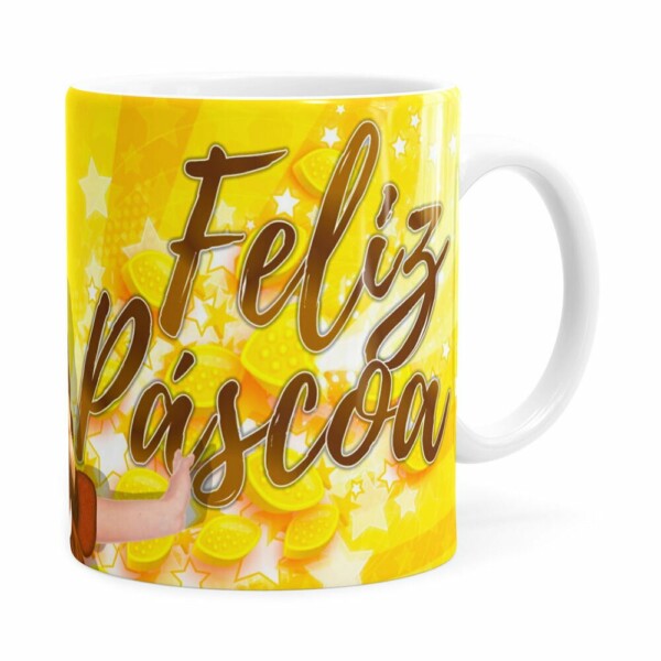 Caneca Chocolate Feliz Páscoa Frozen Anna V02 Branca