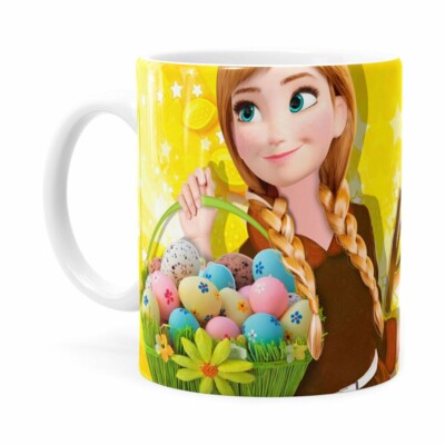 Caneca Chocolate Feliz Páscoa Frozen Anna V02 Branca