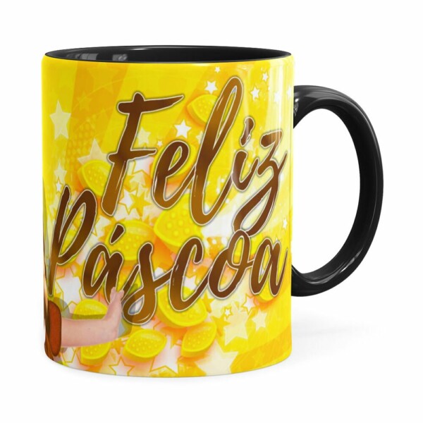 Caneca Chocolate Feliz Páscoa Frozen Anna V02 Preta