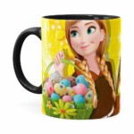 Caneca Chocolate Feliz Páscoa Frozen Anna V02 Preta