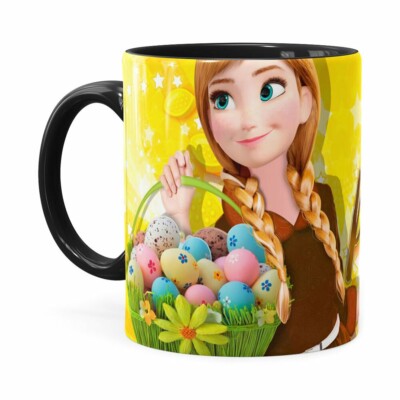 Caneca Chocolate Feliz Páscoa Frozen Anna V02 Preta