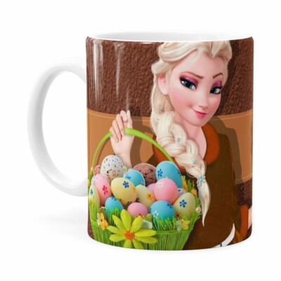 Caneca Chocolate Feliz Páscoa Frozen Elsa V01 Branca