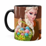 Caneca Chocolate Feliz Páscoa Frozen Elsa V01 Preta