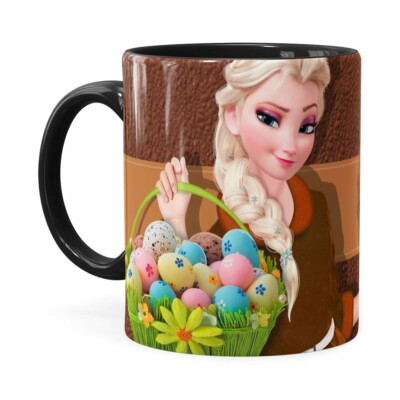 Caneca Chocolate Feliz Páscoa Frozen Elsa V01 Preta