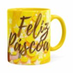Caneca Chocolate Feliz Páscoa Frozen Elsa V02 Amarela