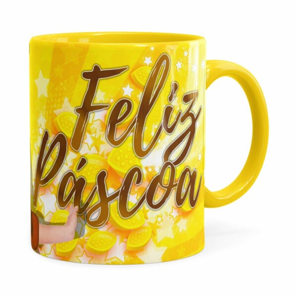Caneca Chocolate Feliz Páscoa Frozen Elsa V02 Amarela
