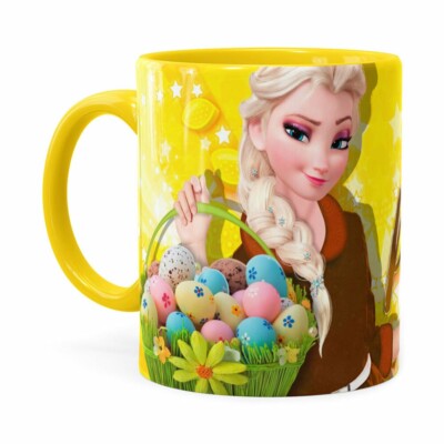 Caneca Chocolate Feliz Páscoa Frozen Elsa V02 Amarela