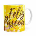 Caneca Chocolate Feliz Páscoa Frozen Elsa V02 Branca