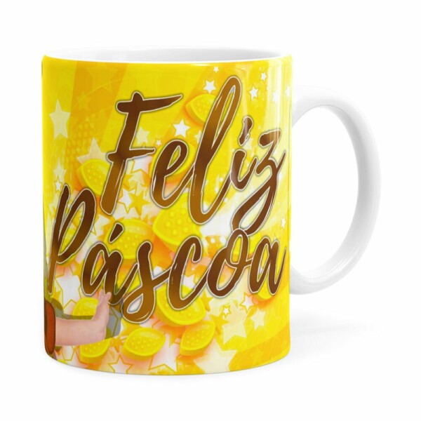 Caneca Chocolate Feliz Páscoa Frozen Elsa V02 Branca