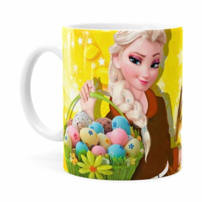Caneca Chocolate Feliz Páscoa Frozen Elsa V02 Branca