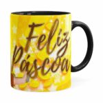 Caneca Chocolate Feliz Páscoa Frozen Elsa V02 Preta