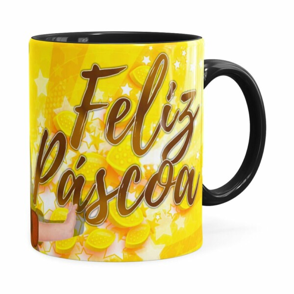 Caneca Chocolate Feliz Páscoa Frozen Elsa V02 Preta