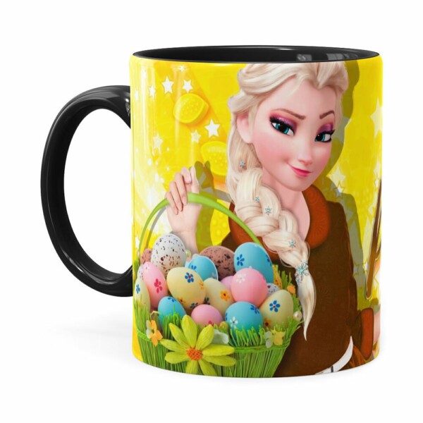Caneca Chocolate Feliz Páscoa Frozen Elsa V02 Preta