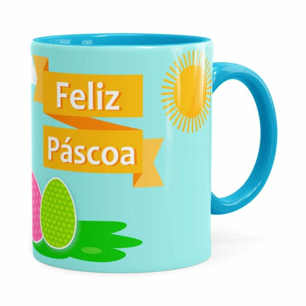 Caneca Feliz Páscoa V03 Azul Claro