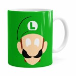 Caneca Luigi Super Mário Bros Anime Minimalista Branca