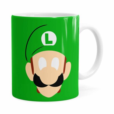 Caneca Luigi Super Mário Bros Anime Minimalista Branca