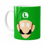Caneca Luigi Super Mário Bros Anime Minimalista Branca