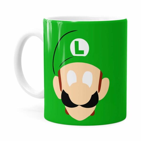 Caneca Luigi Super Mário Bros Anime Minimalista Branca