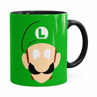 Caneca Luigi Super Mário Bros Anime Minimalista Preta