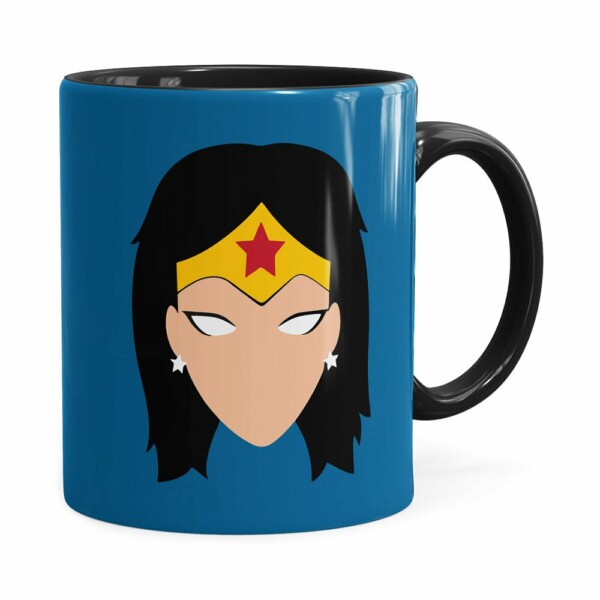 Caneca Mulher Maravilha Anime Minimalista Preta
