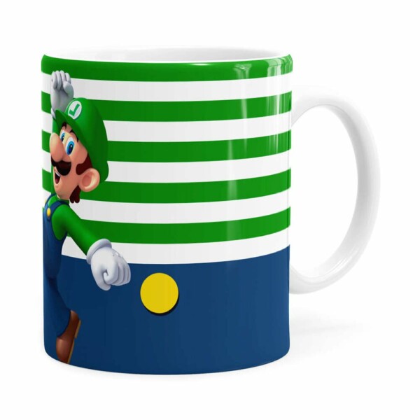 Caneca Super Mario Bros Luigi Pulando Branca
