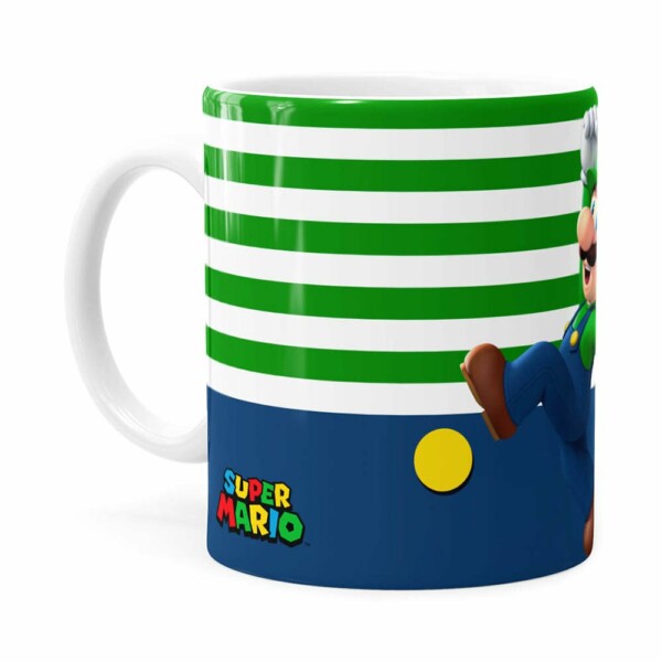 Caneca Super Mario Bros Luigi Pulando Branca