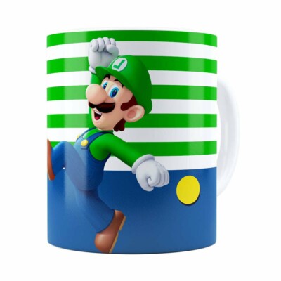 Caneca Super Mario Bros Luigi Pulando Branca