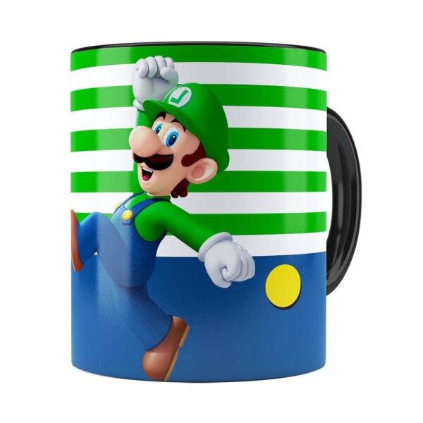 Caneca Super Mario Bros Luigi Pulando Preta