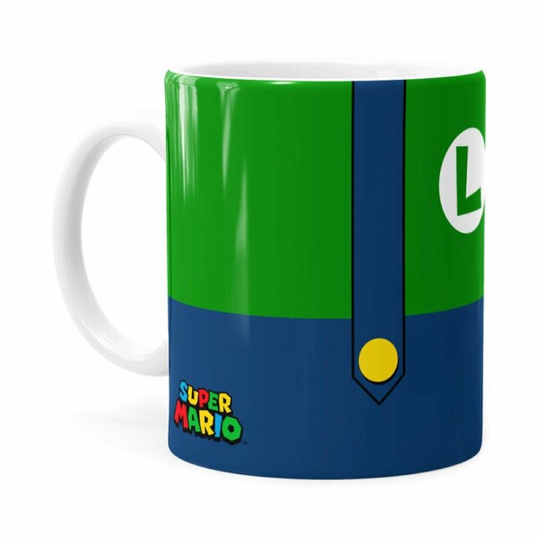 Caneca Super Mario Bros Luigi Uniforme Branca