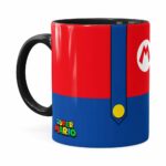 Caneca Super Mario Bros Mario Uniforme Preta