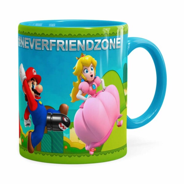 Caneca Super Mario Bros #neverfriendzone Sexy V02 Azul Claro
