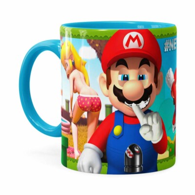 Caneca Super Mario Bros #neverfriendzone Sexy V02 Azul Claro