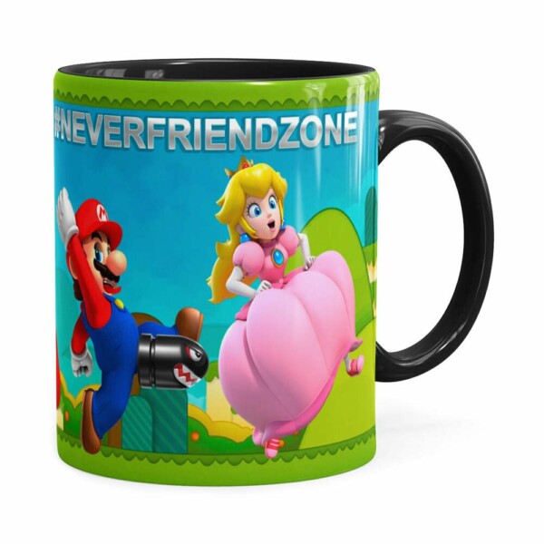 Caneca Super Mario Bros #neverfriendzone Sexy V02 Preta