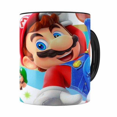 Caneca Super Mario Team 3d Print Preta