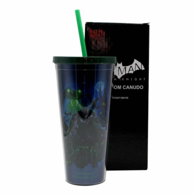 Copo Tampa E Canudo Batman Metalico 650ml