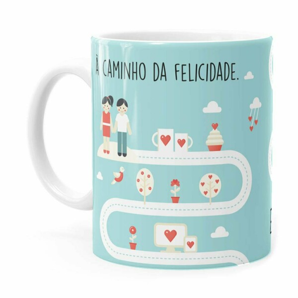 Caneca A Caminho Da Felicidade Te Amo Branca