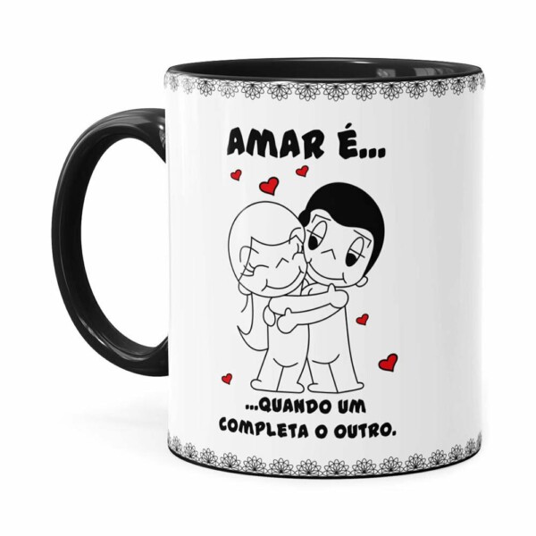 Caneca Amar é Quando Um Completa O Outro Preta