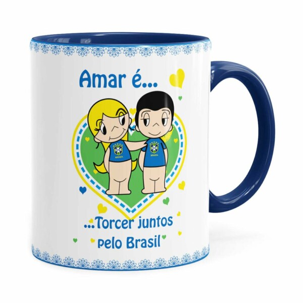 Caneca Amar é Torcer Juntos Pelo Brasil Azul Escuro